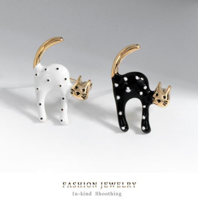 Fashionable Zircon Cat Color Enamel Brooch, Anti-exposure Pin for Women, Metal Button To Fix Clothes, Wedding Party Gift
