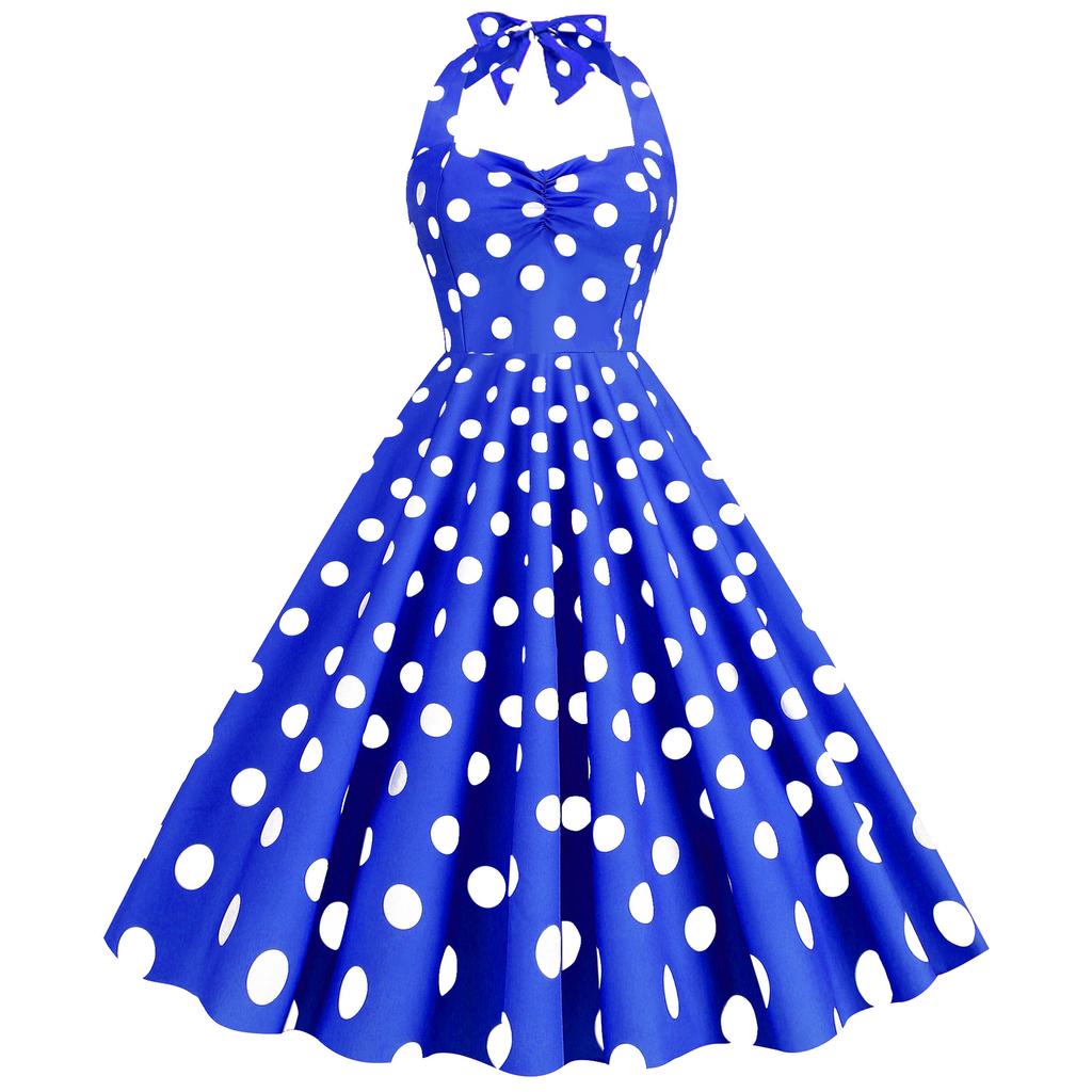 GMXIA Dress Up Retro Hepburn Style Dress Halter Polka Dot Slimming Dress