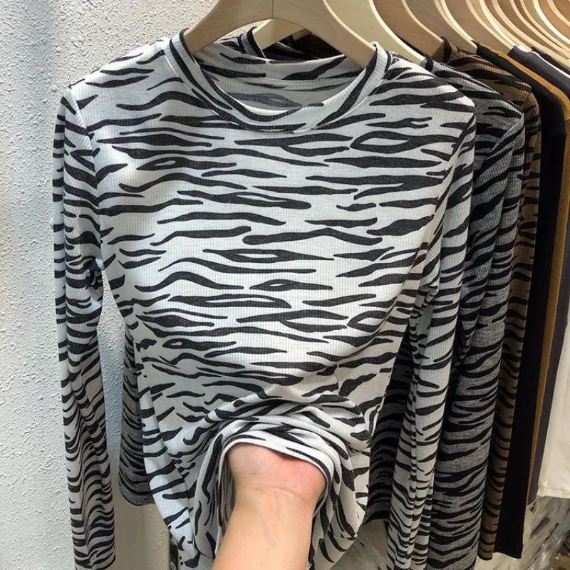Herbstkleidung Neues Garn Basic-Shirt Koreanisches Vielseitiges Oberteil Rundhals Langarm-T-Shirt für Damen