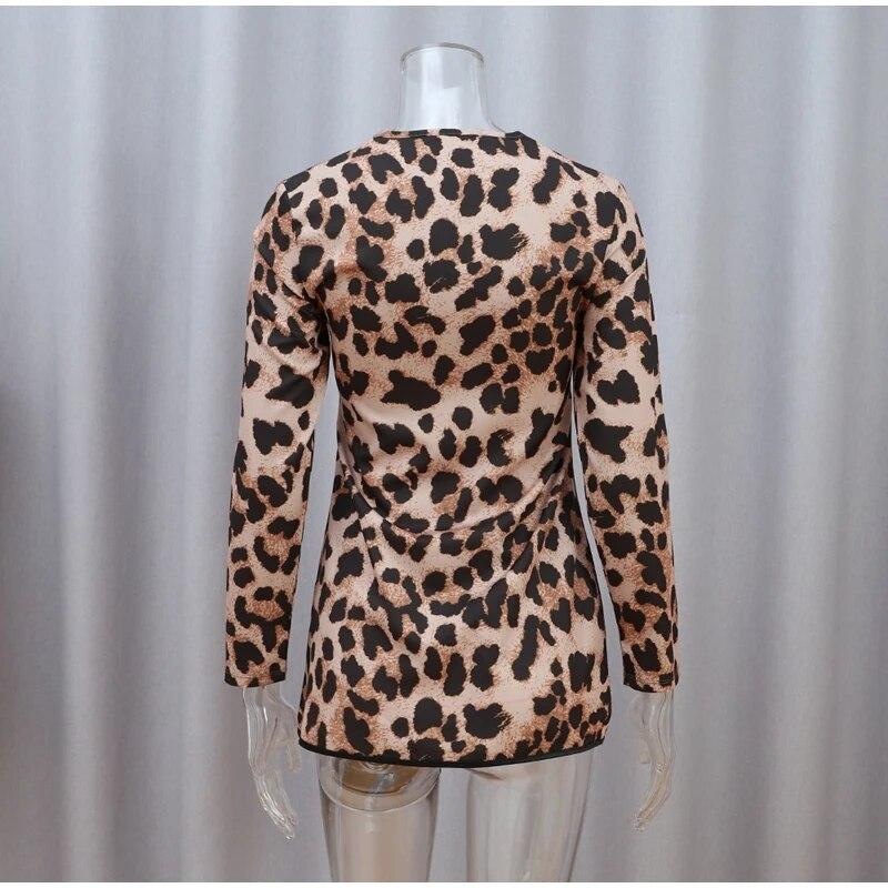 New Sexy Leopard Print One Piece Dress Women Casual Simple Round Neck Vintage Slim Clothing Female Fashion Design High Street Mini Dresses