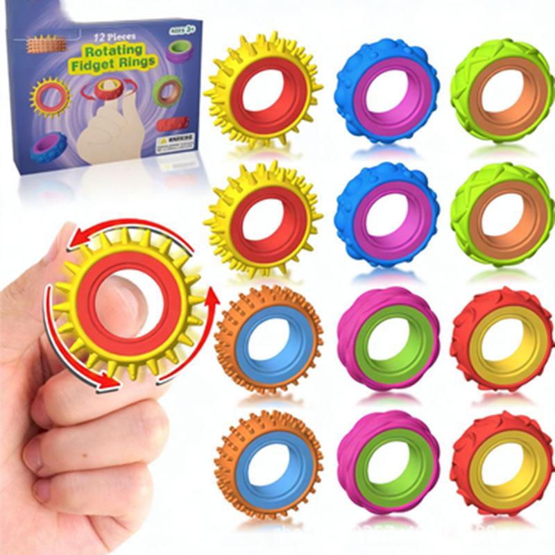 6/12Pcs Fidget Toys Children'S Rotating Sensory Ring Gyro Decompression Toy Rotating Sensory Ring Squeeze Fidget Toy Spinner