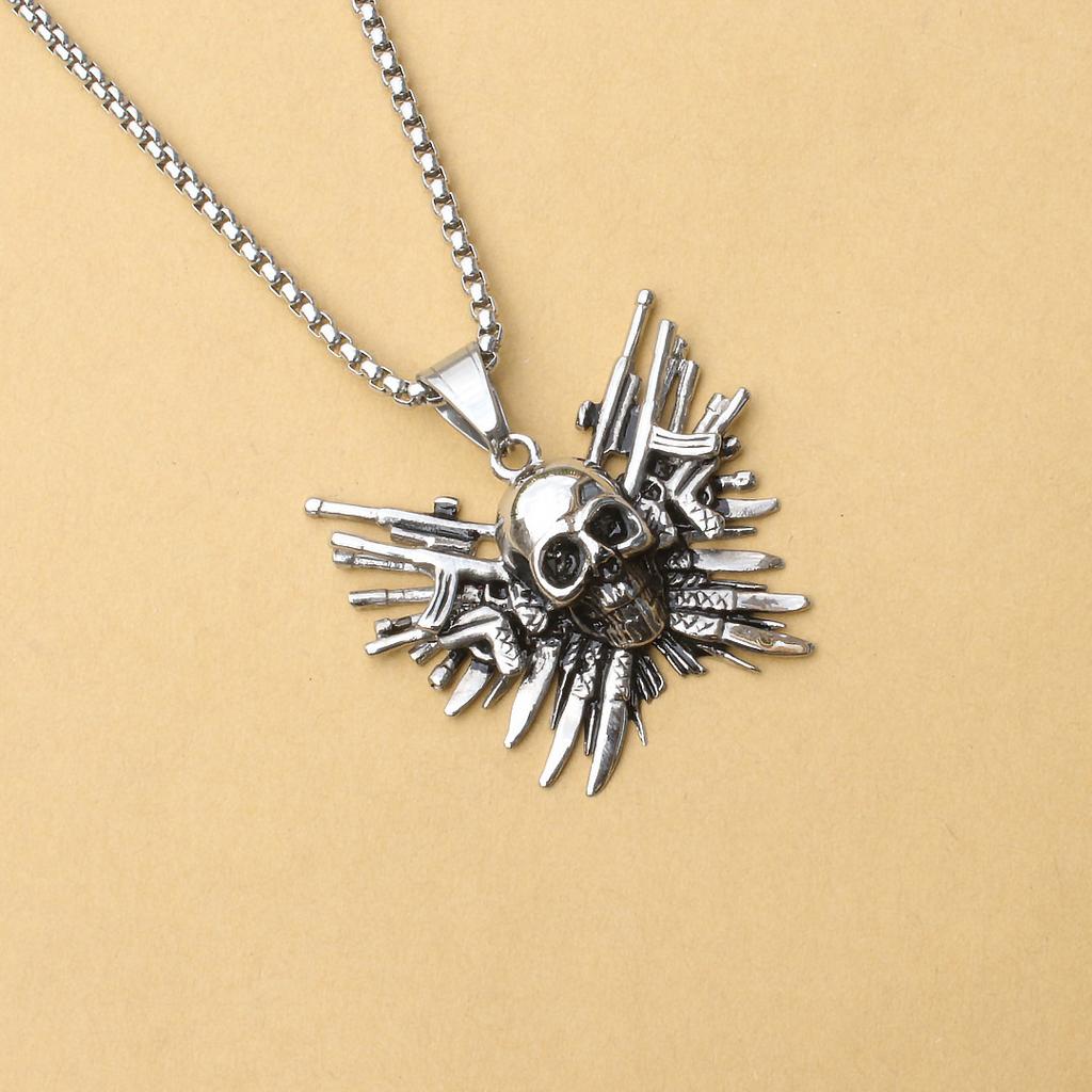 Vintage Κρεμαστό Κόσμημα Sharpshooter, Κολιέ με Κρεμαστό Πιστόλι Κεφάλι Κρανίου, Ένα Δώρο για τον Φίλο μου