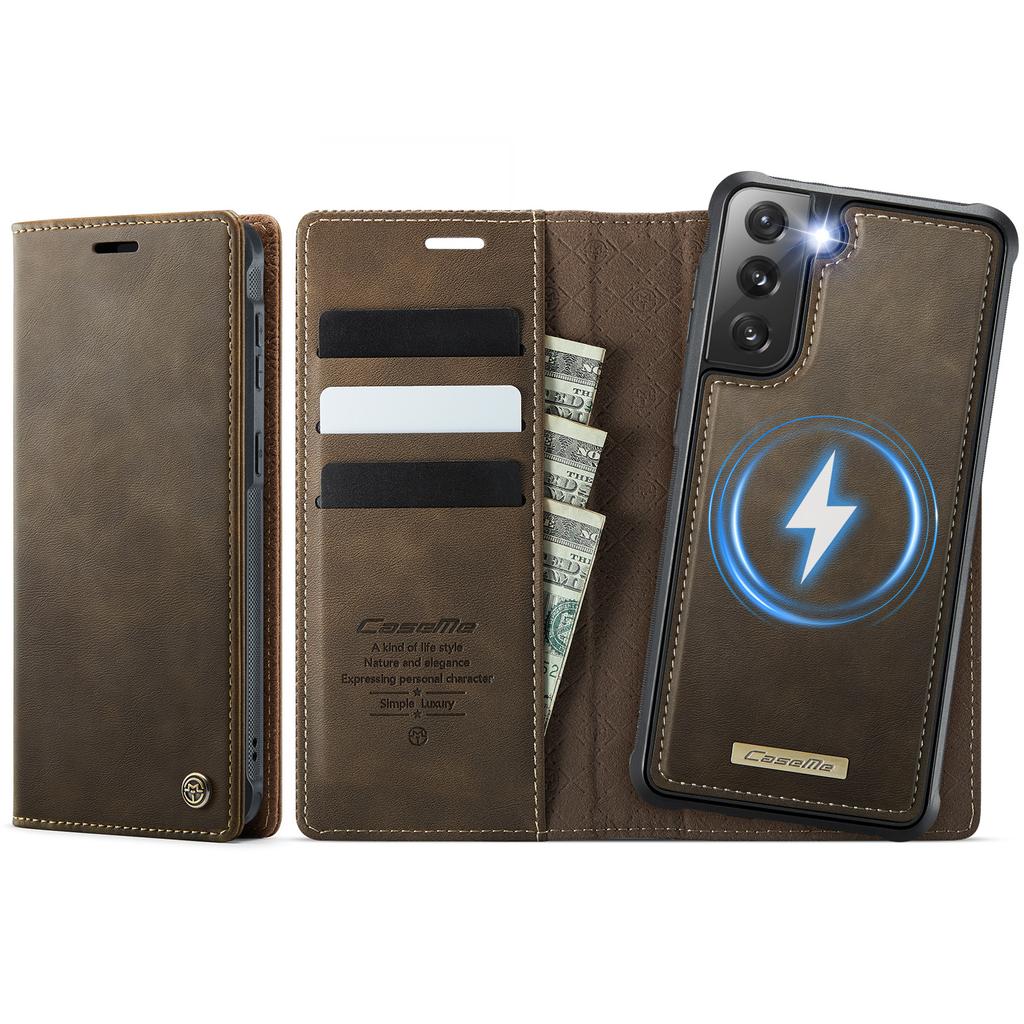 For Samsung Galaxy S21 5G/Galaxy S21 4G Case CASEME C49 Compatible with MagSafe RFID Blocking Detachable Wallet Leather Phone Cover