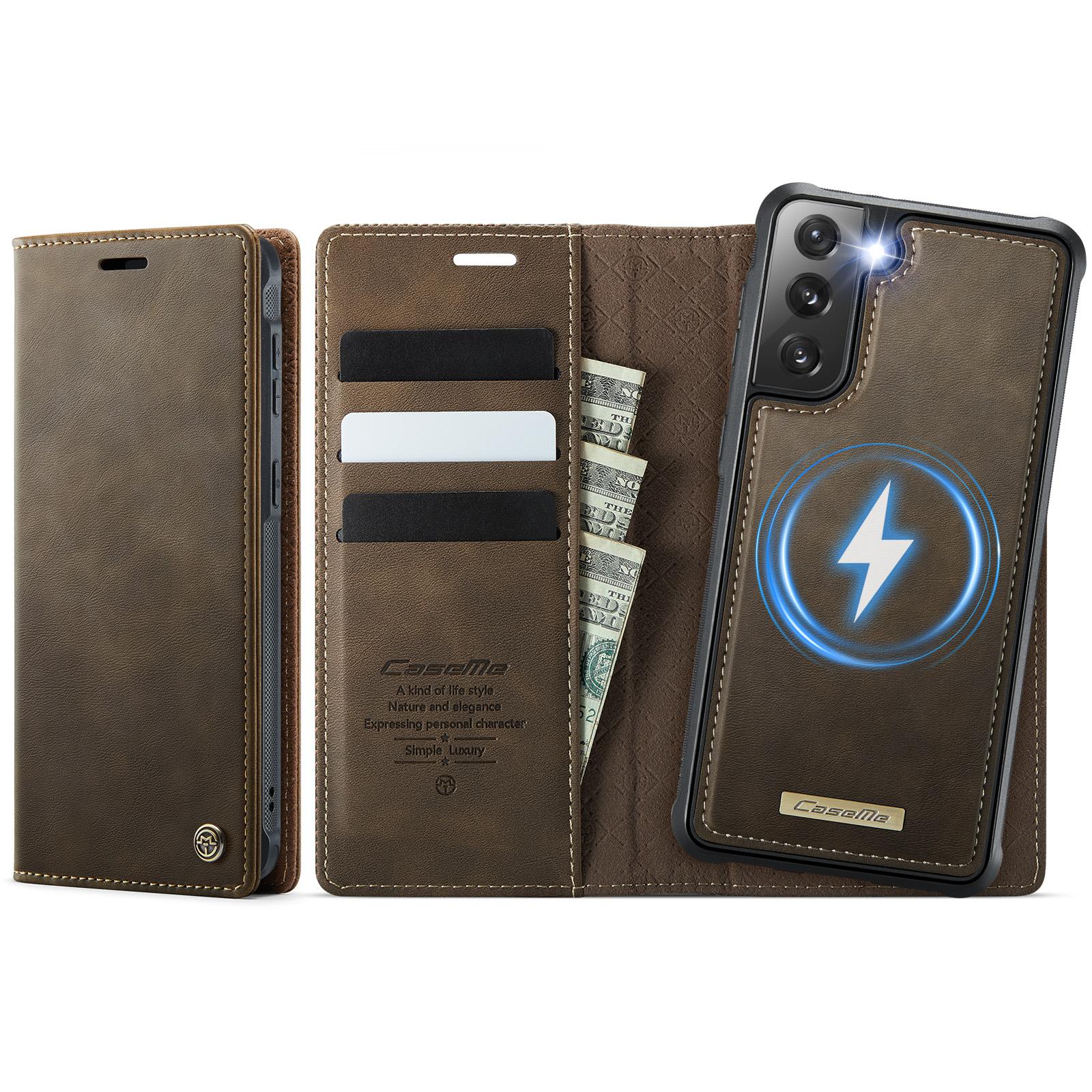 

For Samsung Galaxy S21+ 5G Case CASEME C49 Compatible with MagSafe RFID Blocking Detachable Wallet Leather Phone Cover Coffee