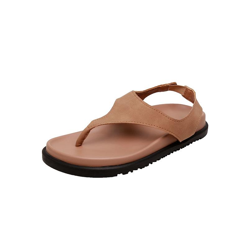 Cowhide version, minimalist temperament flip-flops retro toe flat bottom niche Roman style sandals women's summer new models