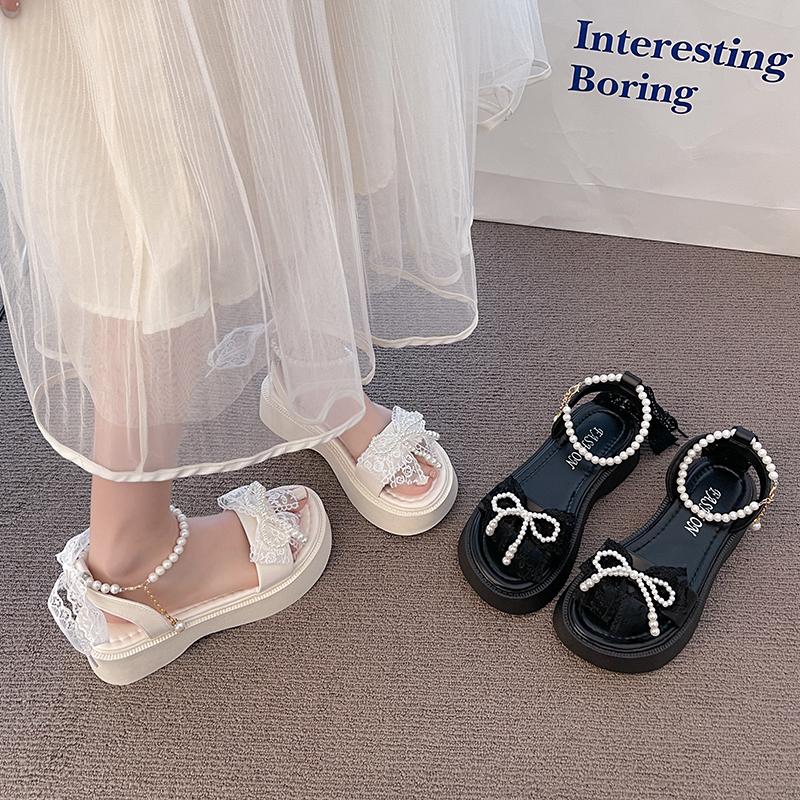 2025 Summer New Women Bow Pearl Sandals Women's Sandals Fashion Peep Toe Platform Casual Slippers for Women Plus Size Sandals