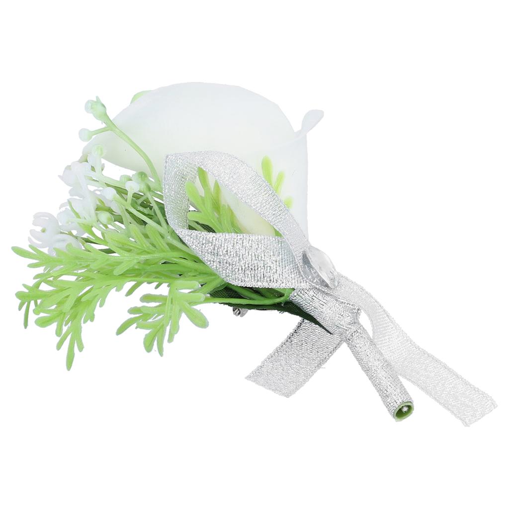Artificial Flower Wedding Corsage Groom Bride Boutonniere Brooch Wedding Party DecorMilky White