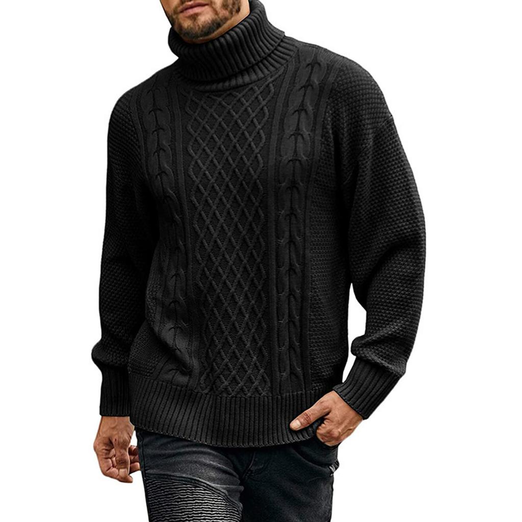 Mens Turtleneck Sweater Pullover Twisted Pattern Casual Loose Fit Thick Winter Long Sleeve Cable Knit Sweaters
