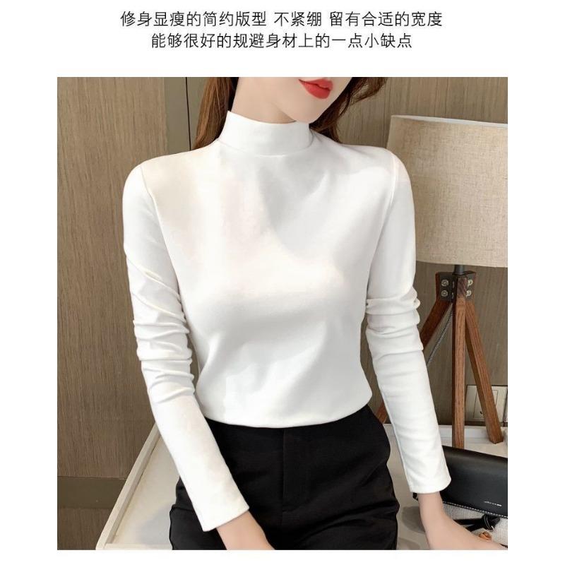 Women S Fitted Half High Neck Fleece Lined Long Sleeve T Shirt For Autumn Winter Warm Versatile