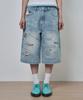 Lujeoseukeulleob Distressed Patch Bermuda Denim Pants Light Blue