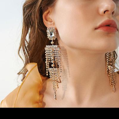 Orecchini pendenti da sposa in argento 925 con nappa di strass artificiali per donne Gioielli alla moda (5 pezzi di spedizione gratuita)