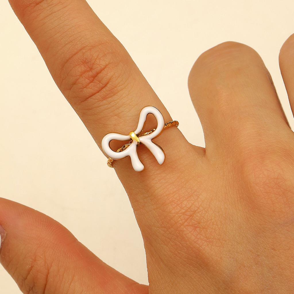 High Quality Fashion Popular Dopamine Drip Bow Ring Niche Design Popular Stainless Steel Ring Wholesale