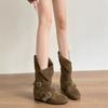 Zelfgehouden versie~ Niche originele nieuwe korte laarzen dames 2025 herfst en winter revers gesp binnenin hoogteverhogende mode laarzen Martin laarzen