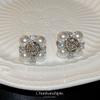Silver Camellia Pearl Stud Earrings Light Luxury Premium Retro Earrings No Pierced Ear Clips Women's No Hole Mosquito Coil Disc