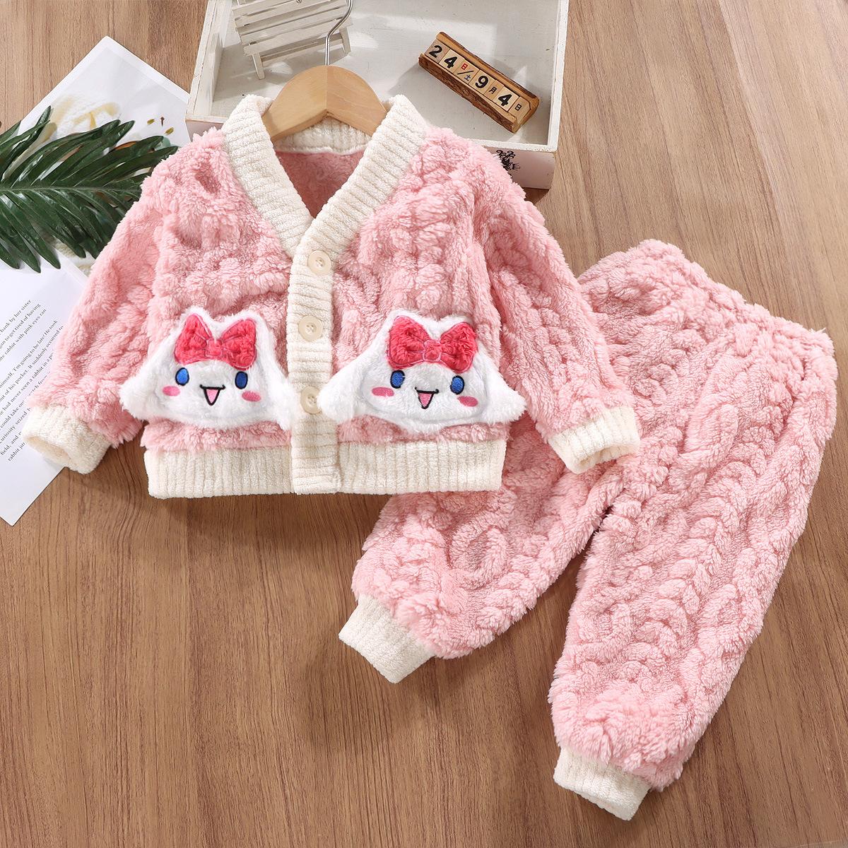 

Children s Home Suit Set for Boys and Girls Children s Flannel Pajamas Thick and Warm Two-piece Set 80cm