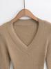 Spicy Girl Deep V-neck Slit Cuff Sweater: Women's 2024 Slimming Autumn Top