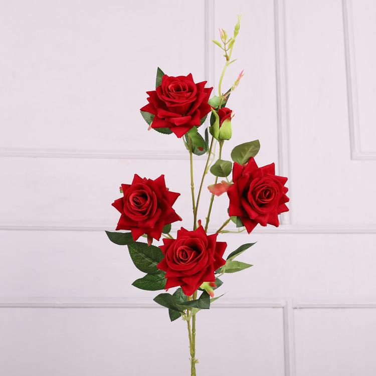 Simulation Rose Single Flannel 5 Heads Small Gemstone Rose Wedding Flower Arrangement