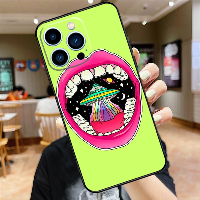 Aesthetics Cartoon Alien Space Phone Case For iPhone 15 13 12 11 14 Pro Max Mini X XR XS Max SE 2020 2022 7 8 15 Plus Cover