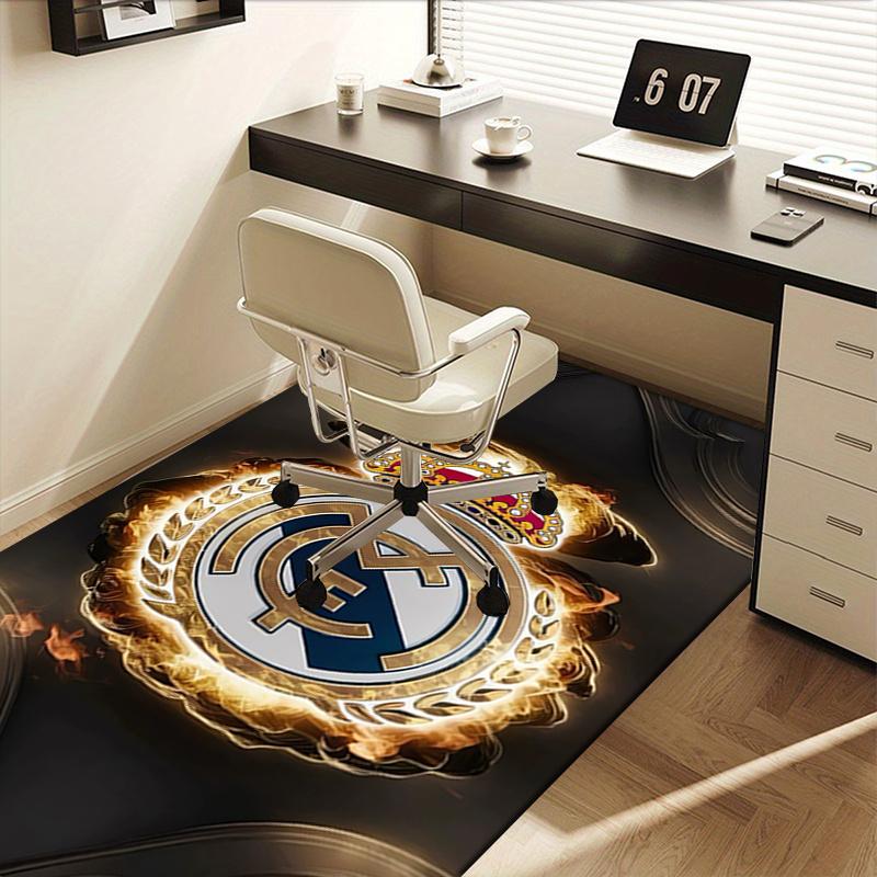 1 Stück Real Madrid, Wappen, Feuer Büro Teppich Weicher Eingangsteppich aus Polyester Waschbar Rutschfest Maschinenwaschbar