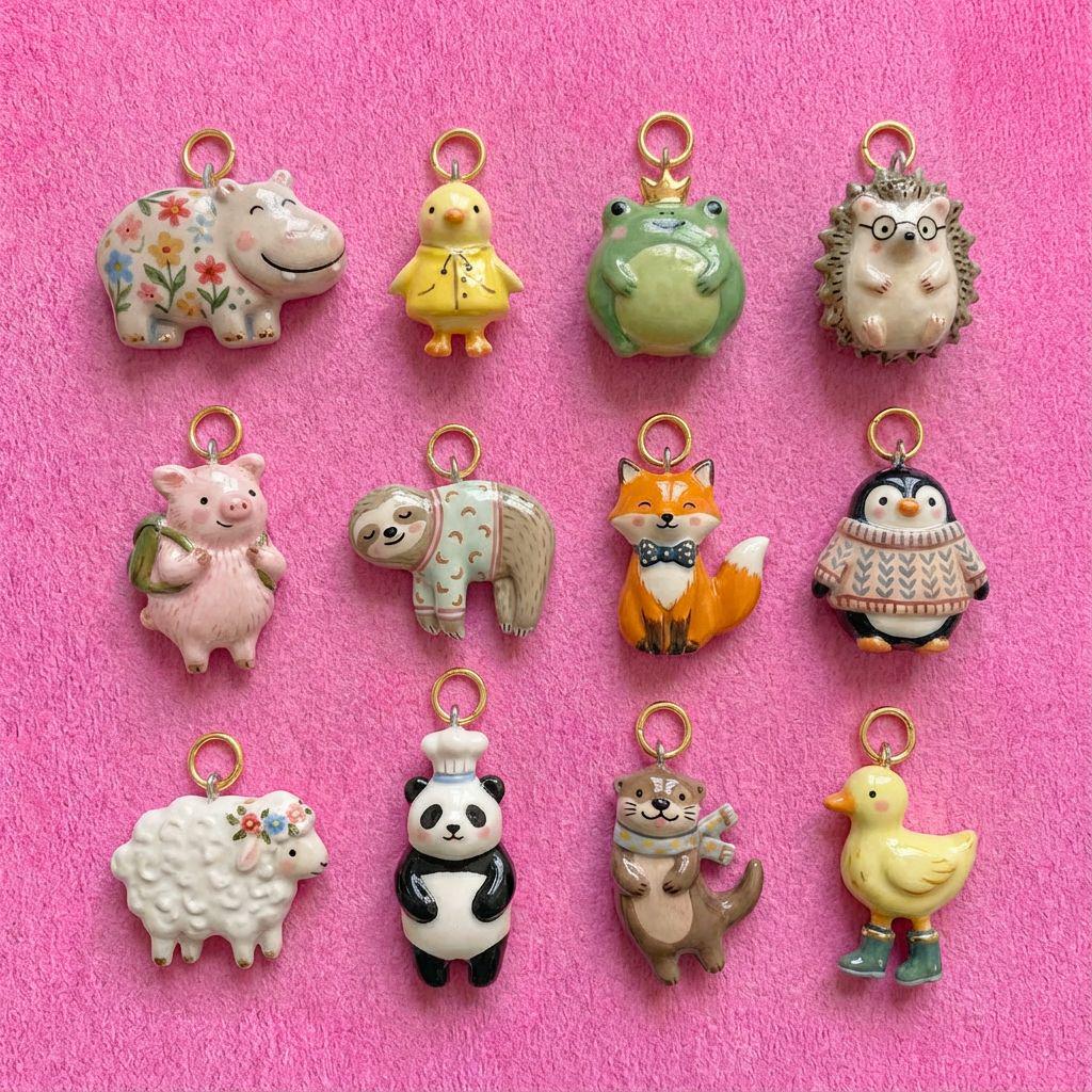 Acessórios de Joias Pingente DIY Novo Estilo 2026: Mundo Animal Hipopótamo, Pintinho, Sapo, Ouriço, Porco