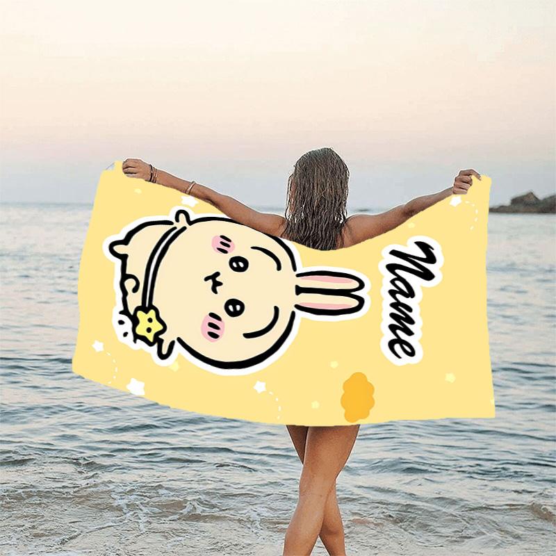 1pc Chiikawa Beach Towel with Custom Name, Beach/Swimming/Bath/Picnic/Camping Towel, Suitable for Seaside Beaches