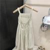 Korean Girls Sleeveless Dress Linen Halter Breathable Candy Color Summer Sweat Absorbent Girl's Vest Dresses