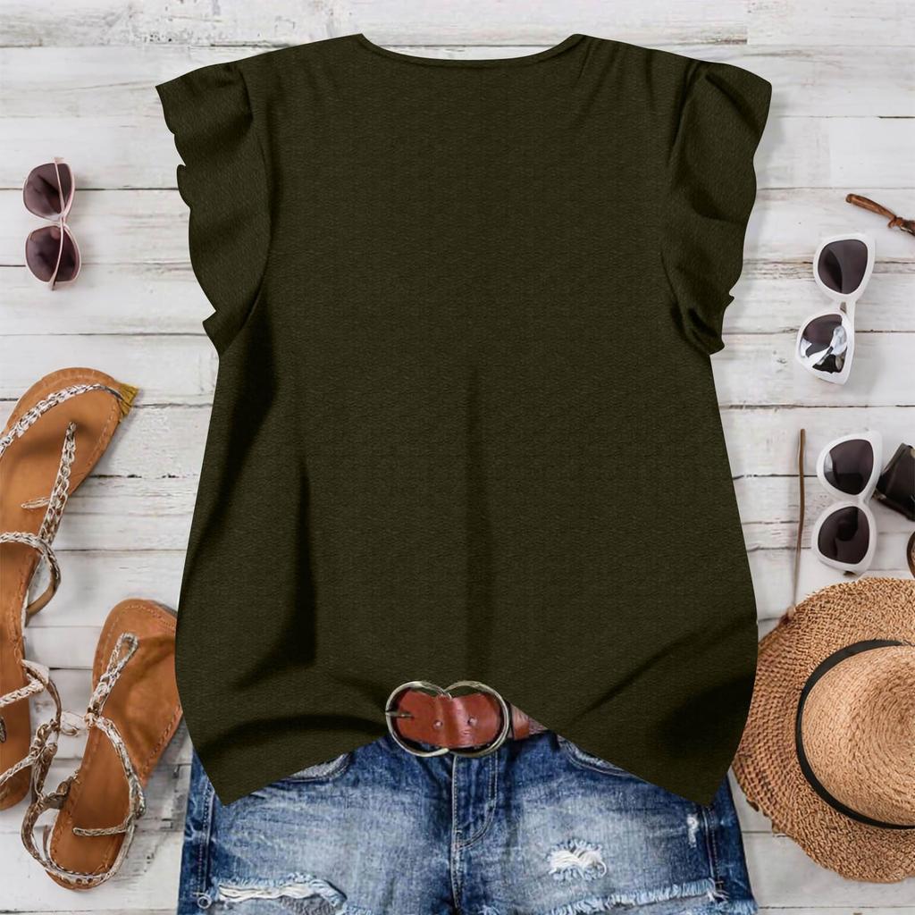 Women V Neck Short Sleeve Button Down Blouse Casual Loose Fit Top Lightweight Summer Office Shirt
