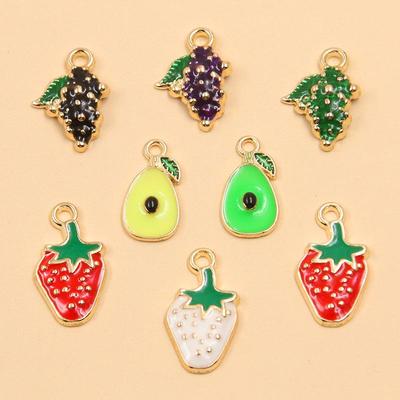 Gold Drip Oil Alloy Fruit Pendant Charms: Strawberry, Grape, Cantaloupe for Keychains & Necklaces