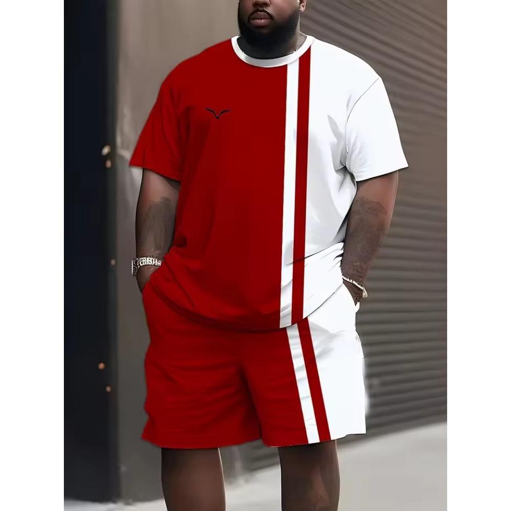 New Men's Trendy Teddy Bear Print Micro Elastic Comfortable Breathable Round Neck T-shirt Shorts Set Summer Outdoor Streetwear