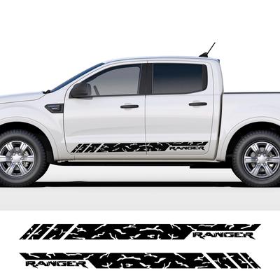 2Pcs Car Stickers Pickup Door Side Skirt Stripes Decals For Ford Ranger Truck Graphics Vinyl Decor Cover Auto Accessories