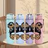 1PC Leopard Space Bun Sunglasses Graphic,750ml Color Plastic Sports Water Bottle,Leakproof Flip Straw Lid,Suitable for Sports Office Home Use
