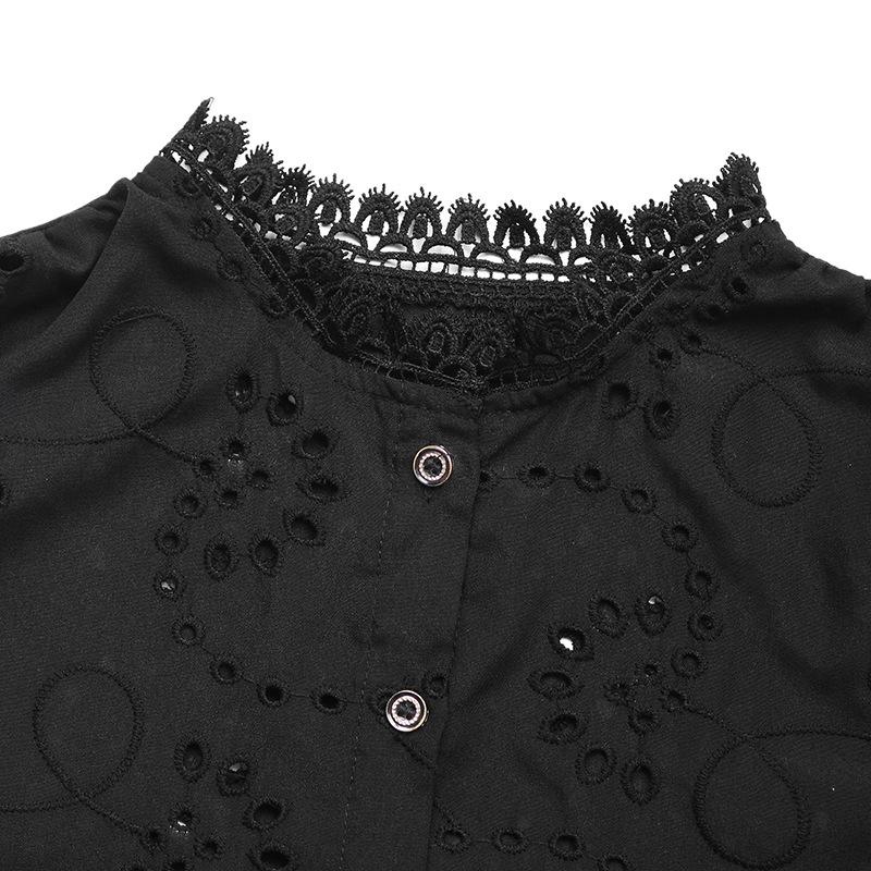 Elegant Black Lace Stand Collar Long Sleeve Shirt - Spring/Autumn 2025 Collection