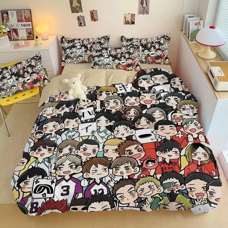 Cartoon Anime Haikyuu Bedding Set Volleyball Boys Duvet Cover Set 3D Printed Quilt covers  Single Double Bed Linen for Teens