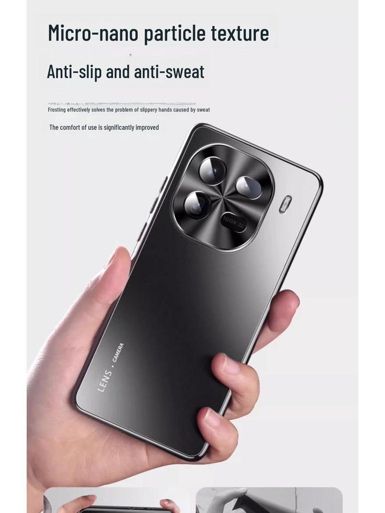 High-end Frosted Business Protective Cover for iQOO 12 Pro & iQOO 11S - Electroplated Metal Lens, All-inclusive Mobile Phone Case.
