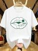 Wds01103creative Lip Pattern Print Plus Size Unisexs Round Neck Tshirt Summer Casual Short Sleeved Street Fashion Versatile