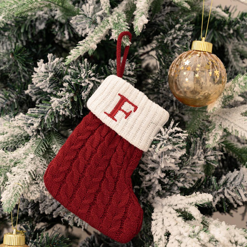 Letters Christmas Stocking New Knitting Christmas Tree Pendant Decorations For Home Xmas Gift Snowflake Alphabet Christmas Socks