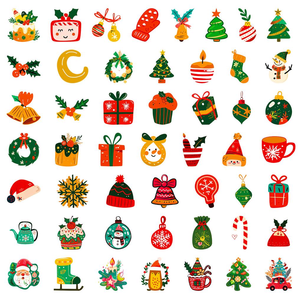 100 New Style Red Christmas Theme Pp Waterproof Stickers Decorate Window Door Gift Water Cup Stickers