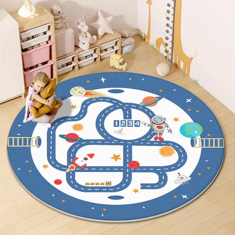 Road Round Mat for Children Cute Cartoon Children Room Area Rug Home Living Room Carpet Non-slip Soft Hanging Basket Chair Mats