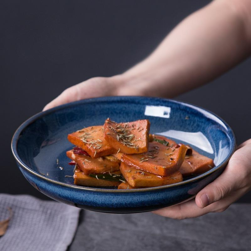 Japanische blaue Ofenkeramik Steakplatte Mehrzweck-Snack-Salat-Pasta-Dinnerplatten Haushaltsküche Restaurant Hotel Geschirr