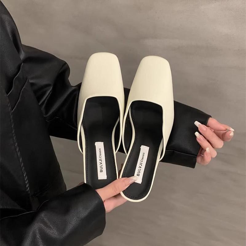 

Мюли Туфли на высоком каблуке Летние сандалии Женские тапочки Тренд 2025 Квадратный носок Слингбэки Элегантные Новые Кожаные Туфли-лодочки Zapatos 40 абрикосовый