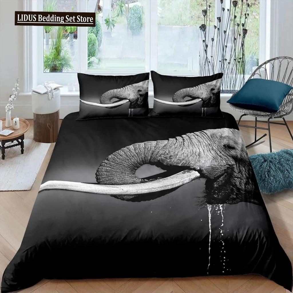 3D Elephant Duvet Cover Set Queen Size African Safari Animal Comforter Set Wildlife Bedding Set Retro Wall Decor Bedspread Cover