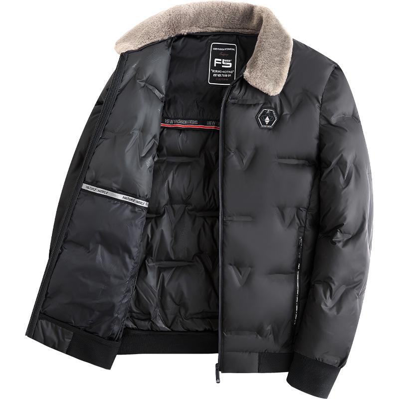 Men's 2025 European-Style Winter Jacket - Warm, Thick, Versatile Short Cotton with Fur Collar