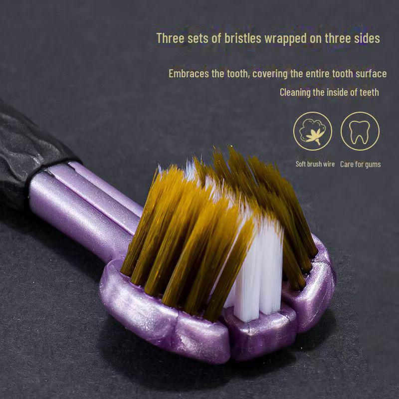 360° Dreiseitige Zahnbürste mit weichen Borsten für Erwachsene - Premium Familienpackung mit Zungenreiniger