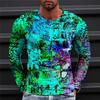 Man's Optical Illusion T-Shirt Round Neck Long Sleeve T Shirt Man Oversized T-Shirt Summer O-Neck Clothing Pullover Man Clothes