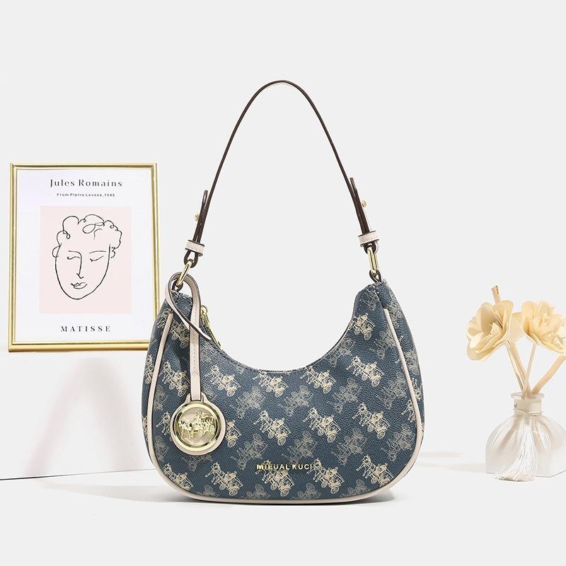 

Leather versatile bag women s new baguette armpit bag high-end printed shoulder bag birthday gift