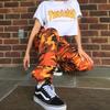 Printed Bucket Side Pocket Loose Pants Printing Series Buckle Side Pocket Loose Pants Female