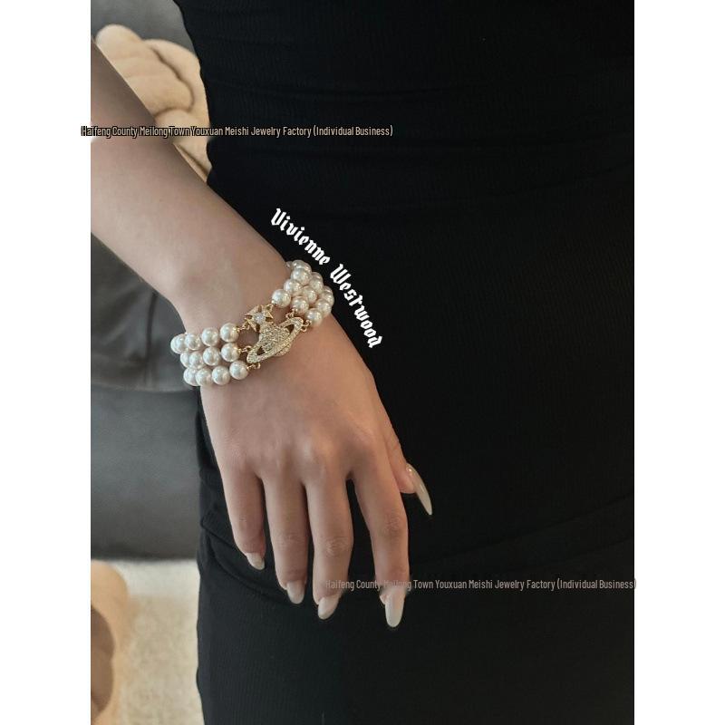 Асимметричный набор-колье и браслет «Сатурн» с жемчугом от Императрицы Вивьен с магнитной застежкой