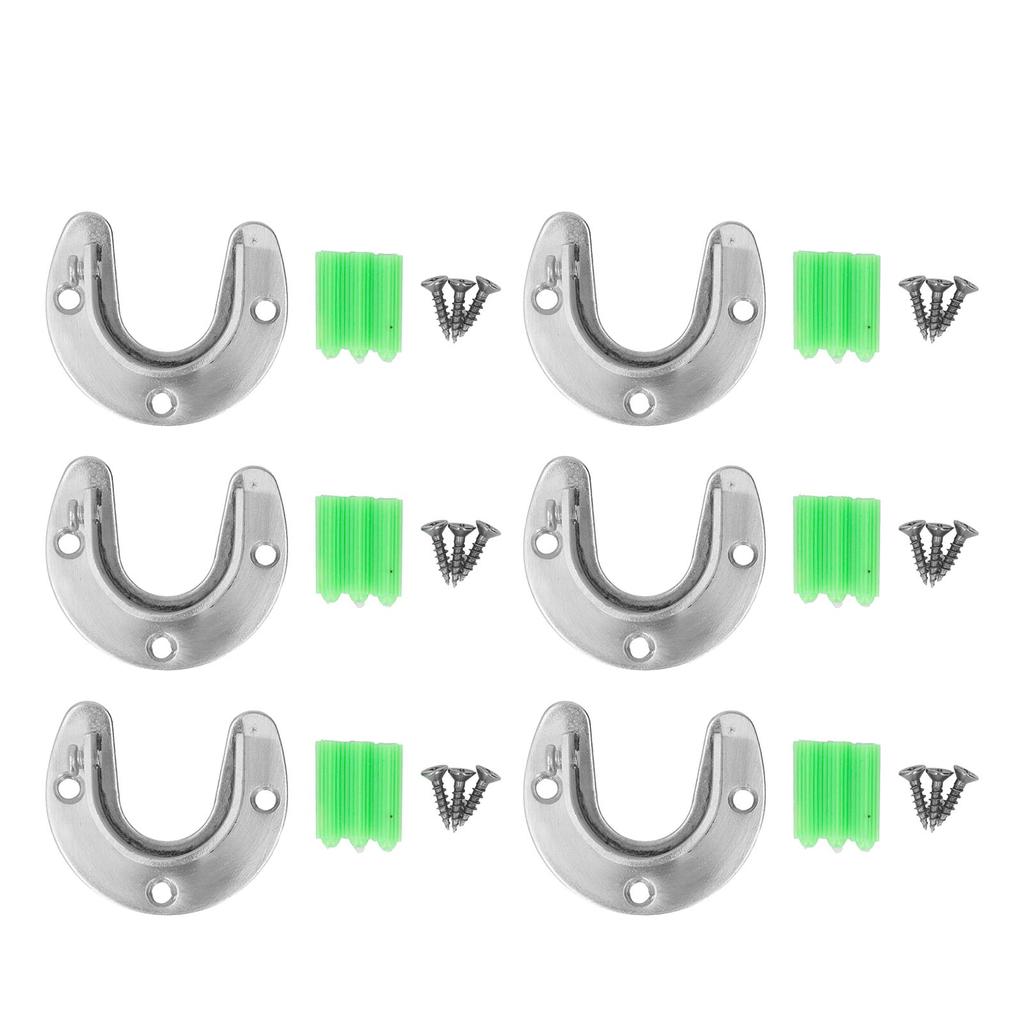 6 Sets 32mm Wardrobe Brackets Stainless Steel Heavy Duty U Shaped Closet Rod End Support with