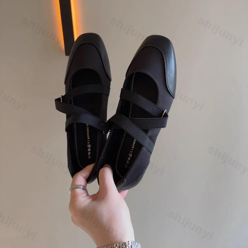 Women Ballet Shoes Soft Sole Single Shoes Elegant Ladies Fashion Designer Square Toe Mary Jane Flats Casual Shoes Zapatos Mujer
