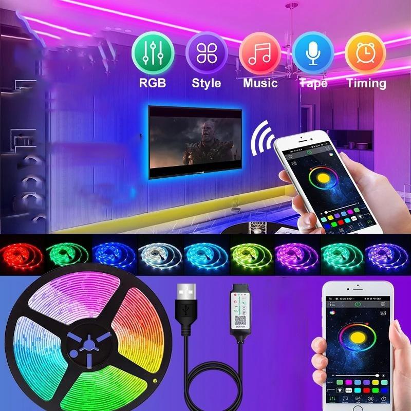 Tiras de Luces de Ambiente de Fondo RGB 5050 Color Bluetooth 5v Set de Luces TV Mesita de Noche Barra Luz de Ambiente Decoración de Iluminación